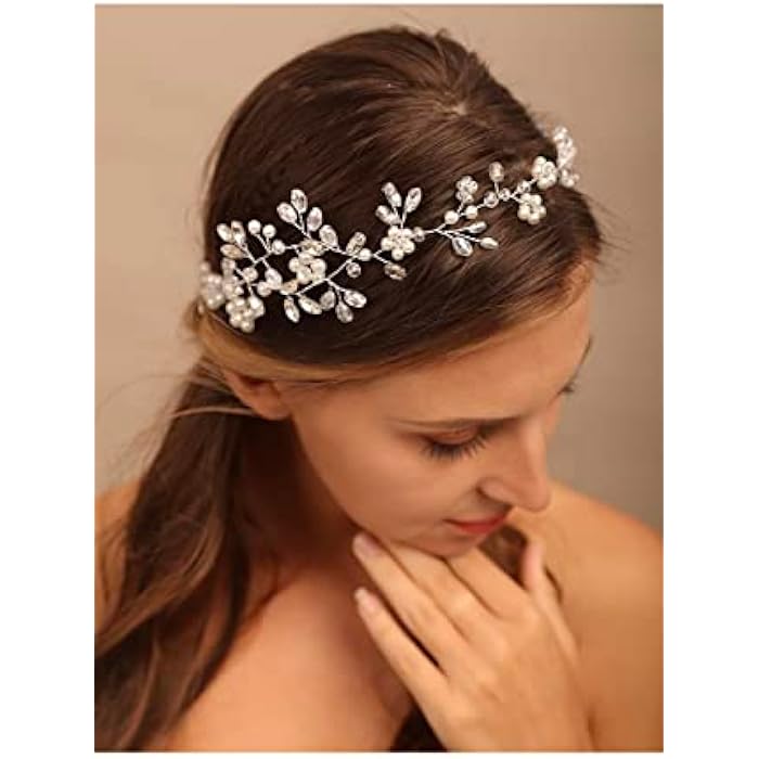 YERTTER Wedding Pearl Tiara Hair Vine Handmade Bride Hair Band Bridal Crystal Flower Headband Head Pieces for Wedding Prom Brithday Party (Gold) - Image 3